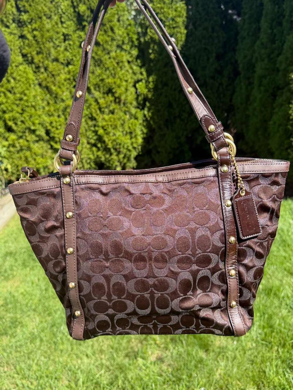 Coach Chocolate Brown Signature Tote with Gold Hardware